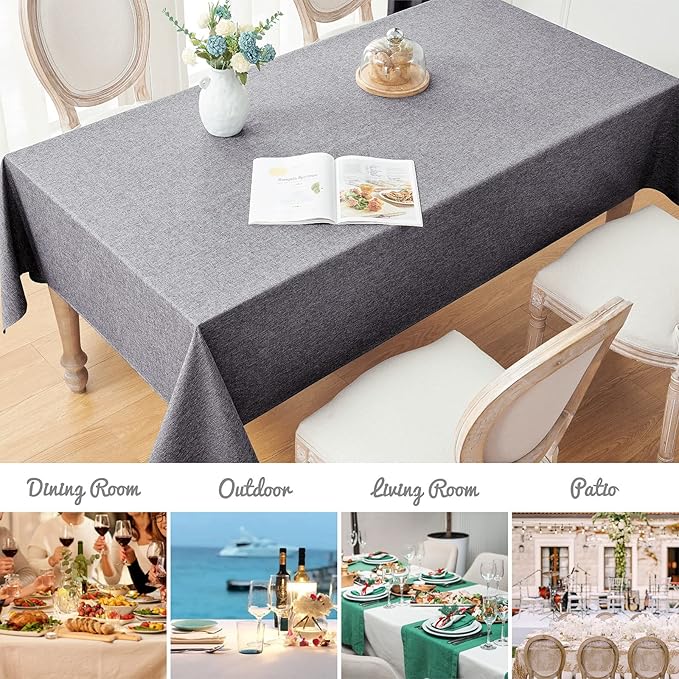 Rectangle Tablecloth Linen Textured Waterproof & Stain Resistant Table Cloth Wrinkle Free Decorative Fabric Farmhouse Table Cover for Dining/Party/Buffet/Wedding, 60 x 84 Inch, Dark Grey