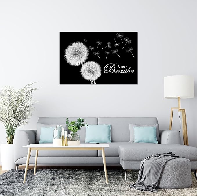 SKASNFAI Zen Wall Decor Motivation Dandelion Just Breathe Canvas Print Artwork Motivation Positive Wall Art for Inspirational Quotes Yoga Room (28L x 44W)