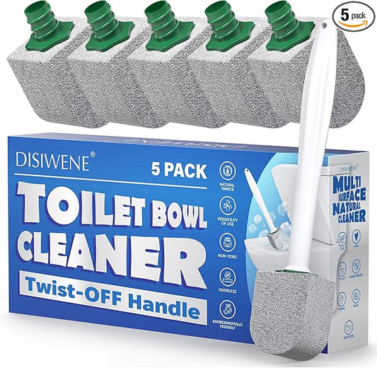 DISIWENE Pumice Cleaning Stone with Handle Toilet Bowl Cleaner Hard Water Ring Remover for Bath/Pool/Kitchen/Household Cleaning (5, 5 Pack with Twist-Off Handle)