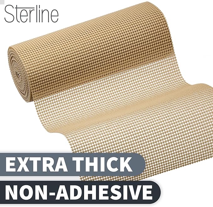 Sterline Shelf Drawer Liner Non-Adhesive Liners for Kitchen Cabinets Cupboard Pantry Non-Slip Waterproof Oil Proof Shelve Liners 12" x 20 ft Tan Shelf Paper