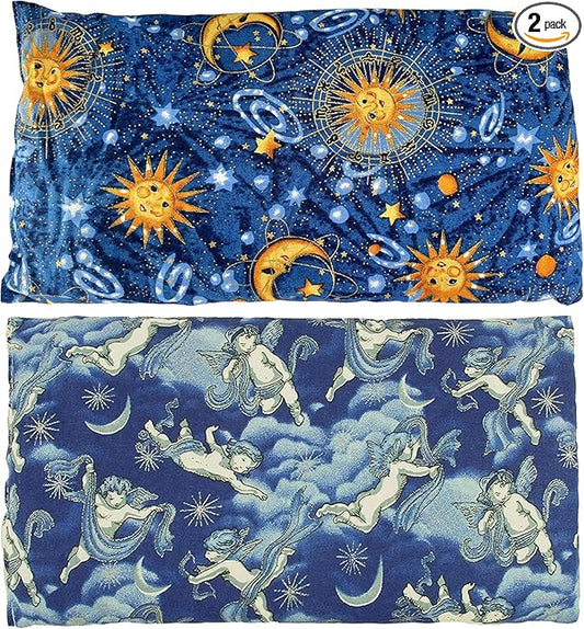 Nature's Approach - Basic Herb Pack Rice Heating Pad Microwavable Reusable Heat Pack with Herbal Aromatherapy, Freezer and Microwave Safe for Hot and Cold Therapy, 2 Pack Angel and Celestial Indigo