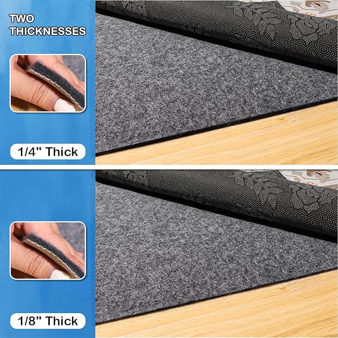 Non-Slip Rug Pads 1/4" Thick, 7x9Ft Waterproof Rugs Non Skid Rug Pad for All Floors and Finishes Durable Hardwood Floor Protective Felt Keeps Rugs in Place, Safe and Secure