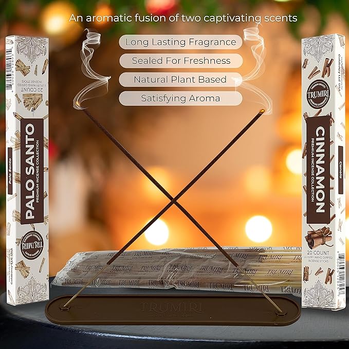 Trumiri Incense Sticks - Combo Pack of 40 Insence-Sticks - 20 Palo Santo + 20 Cinnamon - Insenses - Insents - Incents - Inscense - Incence - Incienso - All Natural Incense Sticks