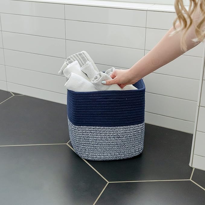 NaturalCozy Storage Cubes 11 Inch Cotton Rope Woven Baskets for Organizing, 3-Pack | Cube Storage Bin | Square Storage Baskets for Shelf Organizer, Classroom, Kids Toy Bins, Closet, Baby Nursery