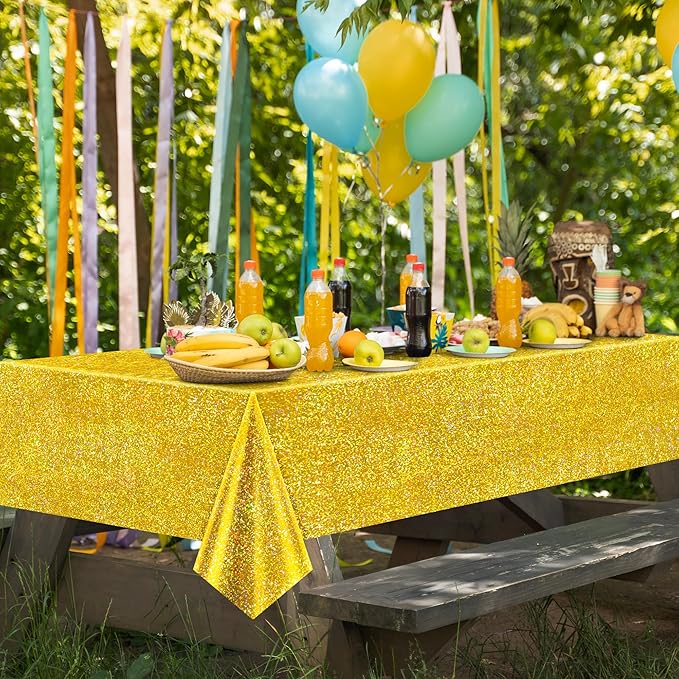 Sparkling Holographic Laser Tablecloth - Shimmering, Waterproof, Easy to Clean - Ideal for Bachelorette, Birthday, Wedding, and Anniversary Party Decorations (Dark Blue & Gold & Silver, 3)