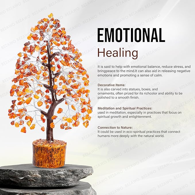 Carnelian Chakra Tree of Life - Crystal for Positive Energy, Handmade Gemstone Feng Shui Decor, Good Luck Money Tree Bonsai - Orange Healing Crystals for Sacral Chakra, Prosperity Gift