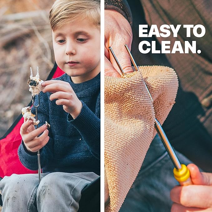 BEARCLAW Smores Sticks for Fire Pit - Accessories for Campfire Marshmallow Roasting Sticks Smores Kit Outdoor-Smore Skewers Hot Dog Fork For Outside, Camping Essentials Bonfire Gear Long 32" 8 Pack
