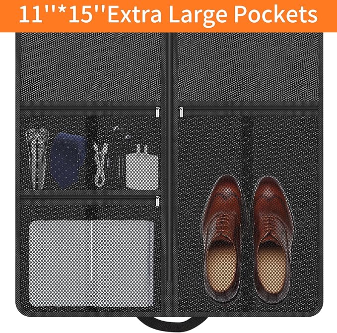 Garment Bag Travel Suit Storage: 54 Inch 3 Packs Fabric Breathable Zippered - Clothes Covers Carry Shoe Pockets Lightweight - Men Travel Wardrobe Protector Hanging Up Multiple