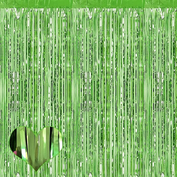 4 Pack Fringe Curtain Backdrop, 3.2Ft x 8.2Ft Light Green Metallic Tinsel Foil Fringe Streamers Background for Photo Booth Birthday Wedding Baby Shower Carnival Easter Mother’s Day Party Decorations