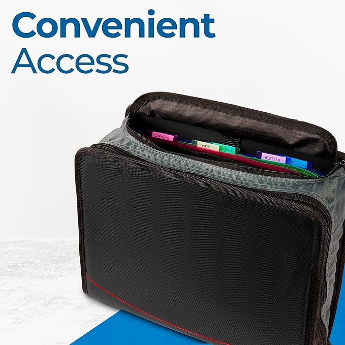 Case-it Mighty Zip Tab School Zipper Binder | 3-Inch O-Rings,600-Sheet Capacity,5-Subject Expanding File Folder,Multiple Pockets & Storage Organizer,Shoulder Strap | D-146 Jet Black,(Pack of 6)