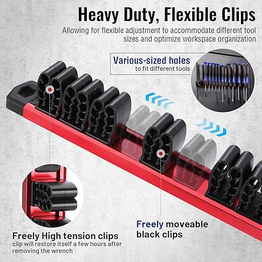 WORKPRO Magnetic Screwdriver Organizer and Wrench Organizer, Aluminum Rail Magnetic Tool Organizer, Tool Holder, Toolbox Organization, 24-Slot Screwdriver and Wrench Holder (Tools not Included)