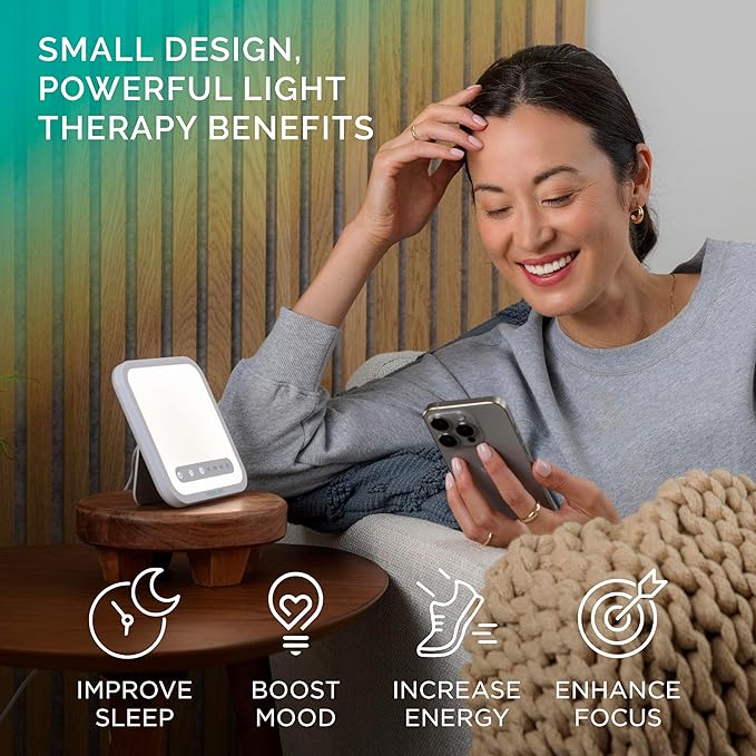 Verilux HappyLight Mini - Portable & Compact Light Therapy Lamp with 10,000 Lux, UV-Free, LED Light with Adjustable Brightness - Boost Mood, Enhance Sleep, & Focus - Small Sun Lamp for Winter Blues