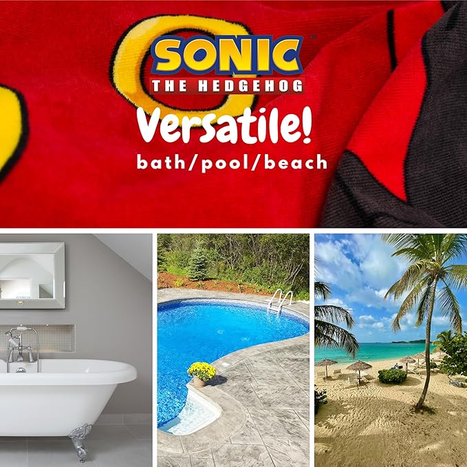 Sonic Shadow The Hedgehog Anime Kids Super Soft Bath/Pool/Beach Soft Cotton Terry Hooded Towel Wrap, 24 in x 50 in, Mario & Luigi, (100% Officially Licensed Product) By Franco