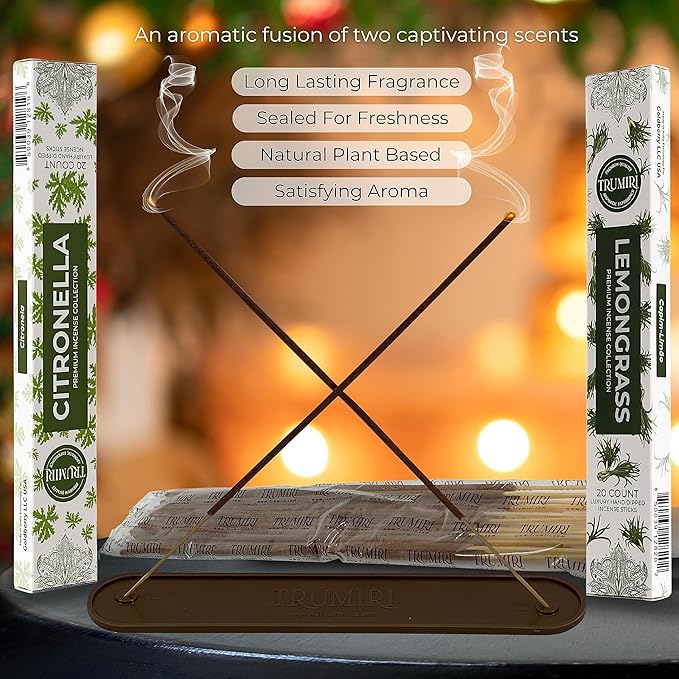 Trumiri Incense Sticks - Combo Pack of 40 Insence-Sticks - 20 Citronella + 20 Lemongrass - Insenses - Insents - Incents - Inscense - Incence - Incienso - All Natural Incense Sticks