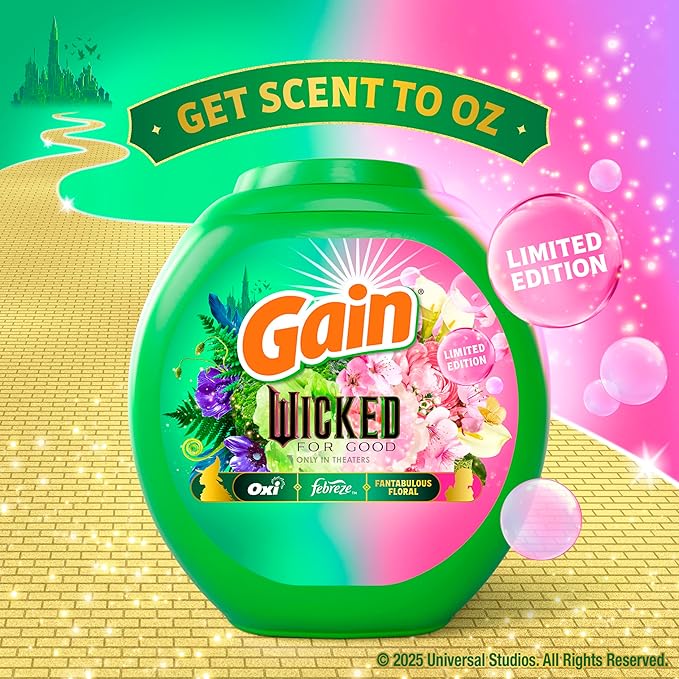 Gain Flings! "Wicked: For Good" Limited Edition Laundry Detergent Pacs, 42 Count, Fantabulous Floral Scent, 3 in 1 HE Detergent Pacs with Oxi Boost and Febreeze
