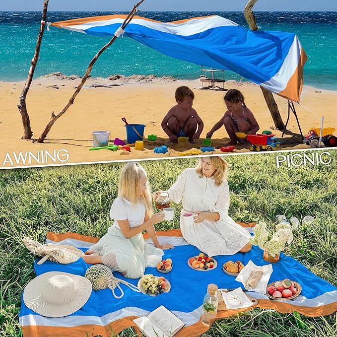 BYDOLL Beach Blanket Waterproof Sandproof Large Sand Free, 78''X110'' Oversized Sandless Lightweight Blanket Picnic Mat for Beach Travel Camping Hiking with Stakes