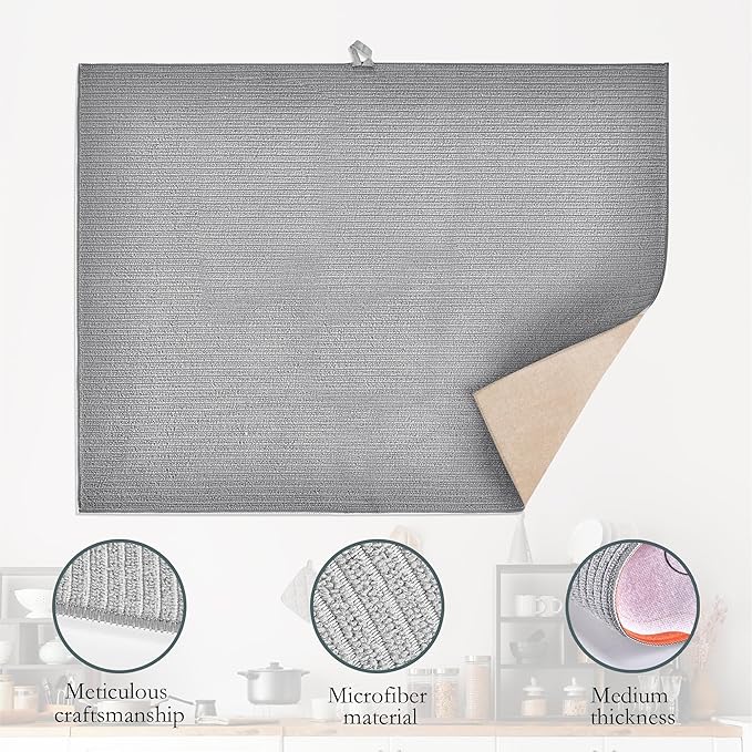 Boho Abstract Dish Drying Mats 18x24 Inch, Geometric Modern Art Dish Pad Drying Rack Mat for Kitchen Counter, Ultra Absorbent Microfiber Dishware Coffee Maker Bar Countertop Decor