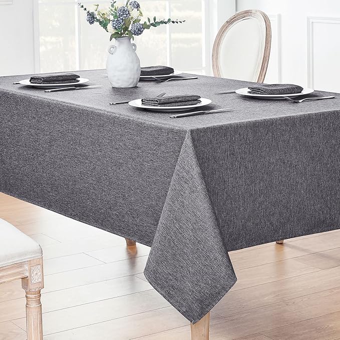 Rectangle Tablecloth Linen Textured Waterproof & Stain Resistant Table Cloth Wrinkle Free Decorative Fabric Farmhouse Table Cover for Dining/Party/Buffet/Wedding, 60 x 84 Inch, Dark Grey