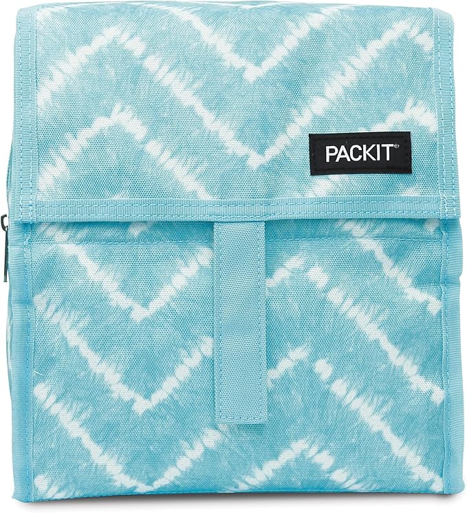 PackIt® Freezable Lunch Bag, Aqua Tie Dye, Built with EcoFreeze® Technology, Foldable, Reusable, Zip and Velcro Closure with Buckle Handle, Designed for Work Lunch and Fresh Lunch On the Go