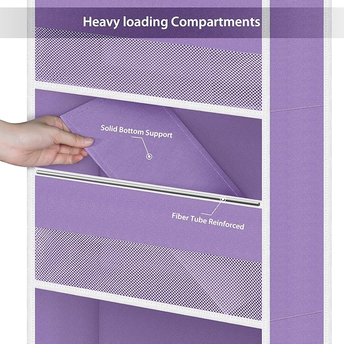 Univivi 6-Shelf Over Door Hanging Organizer, Fabric Baby Door Storage with 5 Large Pockets and 3 Small PVC Pockets, Wall Mount Hanging Storage Organizers for Baby Essentials (Purple)