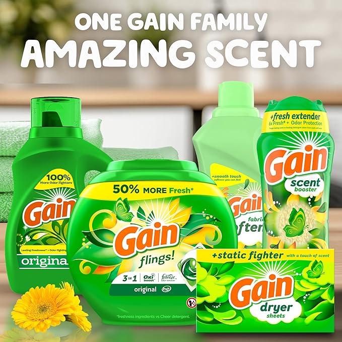 Gain In-Wash Laundry Scent Booster Beads, Original Scent, 24.0 OZ, Fresh Extender + Odor Protection, (Pack of 2)