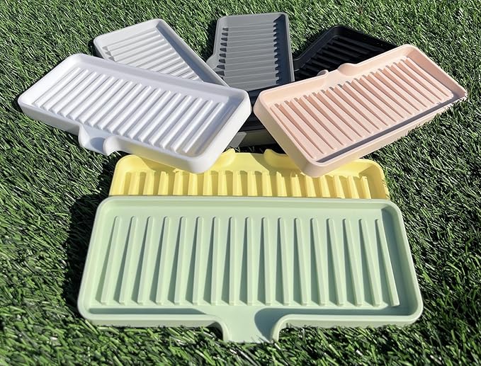 Happitasa Silicone Soap Dish Tray and Sponge Holder with Drain Chute | Bathroom and Kitchen Sink Organizer Caddy (Sand Dollar, 9"x3.5", 5.6 Ounces)