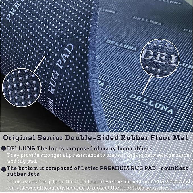 DELLUNA Non-Slip Area Rug Pad 1/8" Thick Double Side Rubber + Felt, 5'x7' Premium Deluxe Cushioned - Safe for All Floors, Adds Comfort and Protection, Ultra Strong Grip, Stops Rug from Moving.