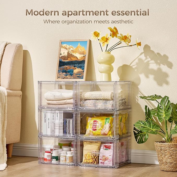 Vtopmart 9 Pack 18QT Clear Stackable Storage Drawers, Easily Assembled Closet Organizers, Plastic Storage Bins for Bathroom, Cabinet, Kitchen Pantry, Under Sink Organization (Medium)