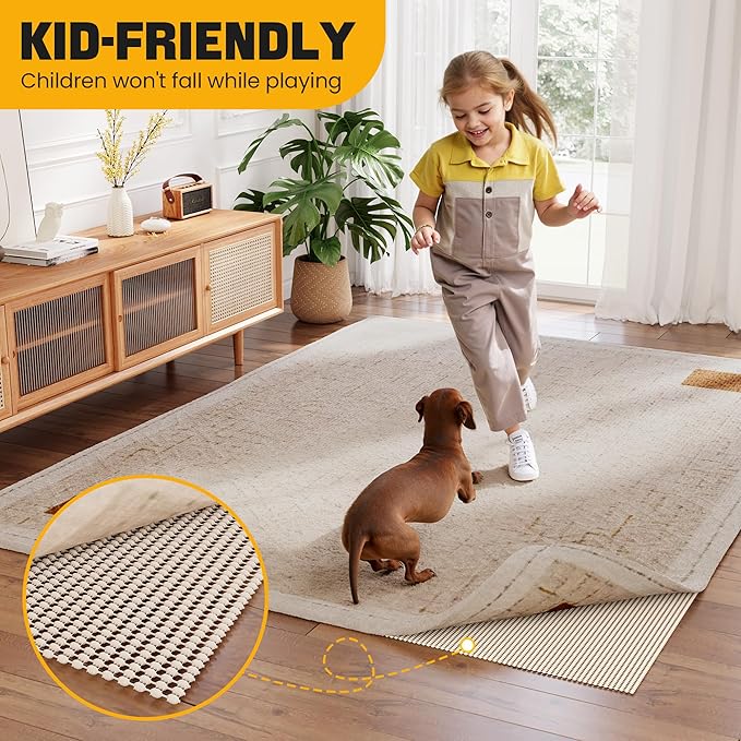 Non-Slip Rug Pad Gripper 10x14 Feet, Anti-Skid Mat for Under Area Rugs, Keeps Rugs in Position and Safe, Thick Cushioned Carpet Pad for Hardwood Floors Protection