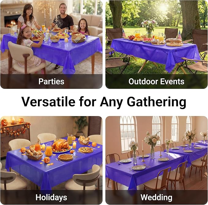 Auros Premium Plastic Tablecloths 10 Pack, 54 x 108 Inch Rectangle Disposable Table Covers for 8FT Tables, Thick & Durable, Waterproof & Spill-Proof, Easy Cleanup for Parties, Wedding, Grape Purple