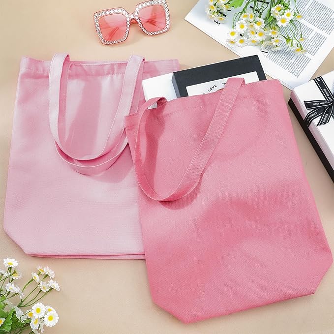 Reginary Reusable Canvas Grocery Shopping Tote Bag Bulk with Zipper & Handle Nurse Staff Coworker Employee Appreciation Gift(Pink,5 Pcs)