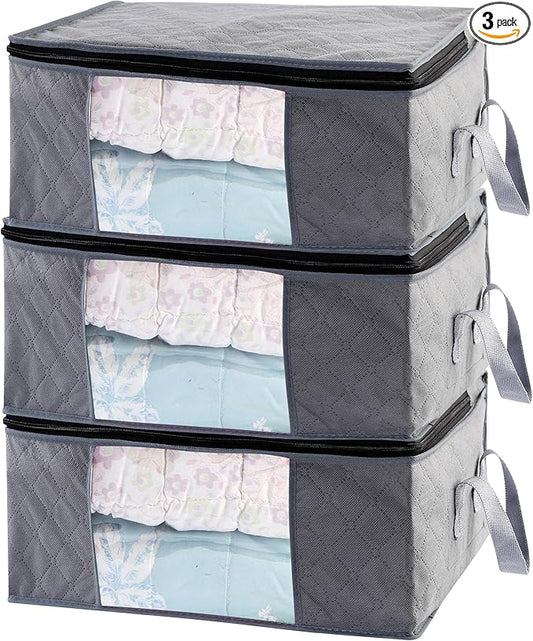 Storage Clothes Bins Closet Bags - 35L Containers Organizer Boxes Clothing Bin Organization for Organizing Blanket Pillow Sheet Sweater, Foldable Fabric Bedroom Small Storage Totes With Lids Zipper
