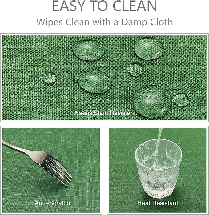 Rectangle Tablecloth Waterproof 52x70 inch Linen Textured Table Cloth Stain and Wrinkle Resistant Washable, Decorative Fabric Table Cover for Dining, Party and Camping, Green