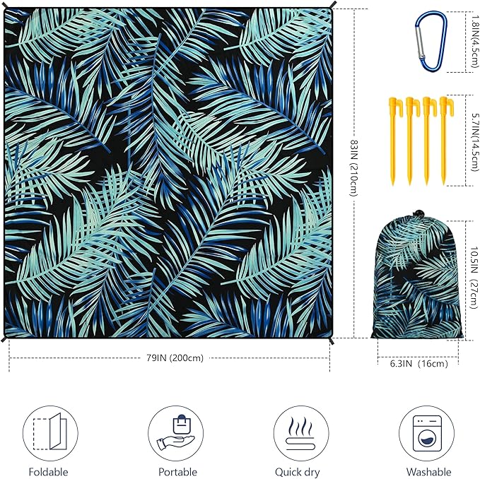 HIHOHO Beach Blanket Waterproof Sandproof Extra Large Beach Mat 79" X 83"/120"x108" for 1-8 Adults Quick Drying Durable Outdoor Picnic Mat for Beach Travel Camping Hiking