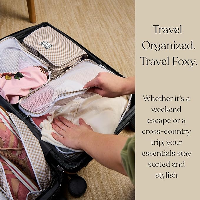 Foxy Traveler 9-Piece Packing Cube Set - Suitcase Organizer, Cute Packing Cubes, Travel Bag Organizer for Luggage with Hanging Toiletry and Shoe Bag, Travel Essentials for Women, Men, and Kids - Blue Flower