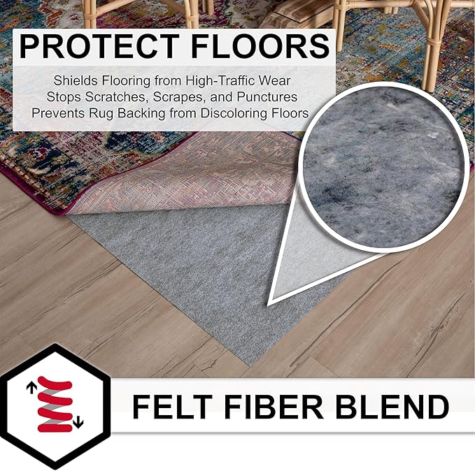 Mohawk Home 10’ x 14’ Non Slip Grip Rug Pad 1/8" Low Profile Felt Cushion + Rubber Gripper, Great For High Traffic Areas - Safe For All Floors