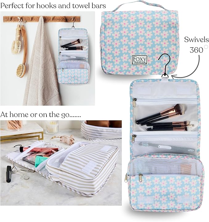 Foxy Traveler 9-Piece Packing Cube Set - Suitcase Organizer, Cute Packing Cubes, Travel Bag Organizer for Luggage with Hanging Toiletry and Shoe Bag, Travel Essentials for Women, Men, and Kids - Blue Flower