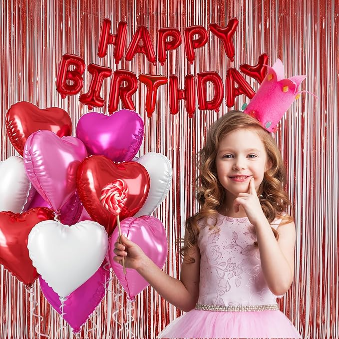 Red Foil Fringe Curtains Party Decorations – 3 Pack 3.2 x 8.2 ft Shiny Tinsel Backdrop for Valentine’s Day, Birthday & Photo Booth
