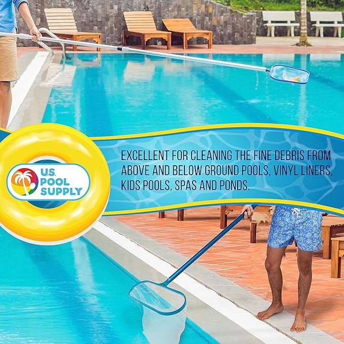 U.S. Pool Supply Professional Swimming Pool Leaf Skimmer Net and Leaf Rake Net Set - Cleans Out Debris Fast, Pool Maintenance - Clean Pool Liners, Spas, Ponds and Kids Inflatable Pool