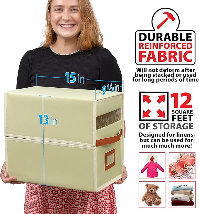 Bed Sheet Storage Organizer, Non-woven Fabric, 15x13x9.5 Inches, Clear Window, Modern Style, Rectangular, Zipper Closure (Grey, 1-pack)