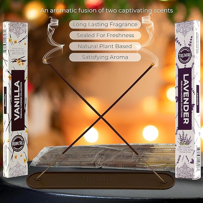 Trumiri Incense Sticks - Combo Pack of 40 Insence-Sticks - 20 Vanilla + 20 Lavender - Insenses - Insents - Incents - Inscense - Incence - Incienso - All Natural Incense Sticks