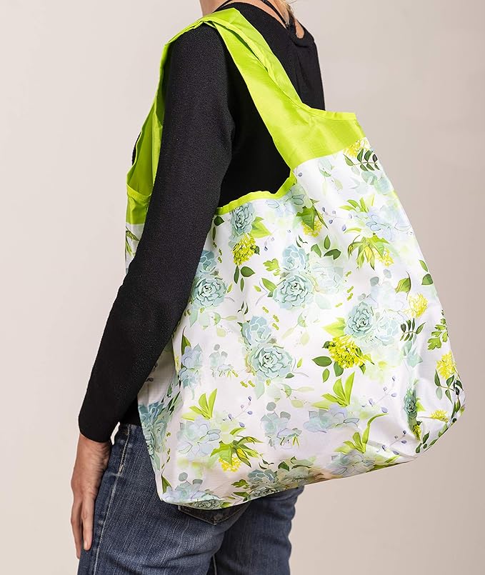 O-WITZ Reusable Grocery Bags | Vibrant Tote Bag For Groceries, Gym, Office, Beach, Toys & More | Washable Design With Large Handles For Maximum Convenience | Folds Into A Small Pouch, Vintage Green