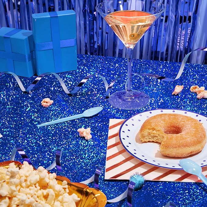 Sparkling Holographic Laser Tablecloth - Shimmering, Waterproof, Easy to Clean - Ideal for Bachelorette, Birthday, Wedding, and Anniversary Party Decorations (Dark Blue & Gold & Silver, 3)