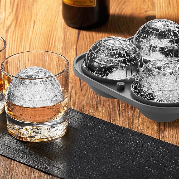Nax Caki 3D Death Star Ice Cube Molds, Large Silicone Fun Shapes Bourbon Gifts for Men Fandom, Whiskey Ice Cube Mold for Cocktails, Brandy, Whiskey Gifts for Men Nerds & Geeks