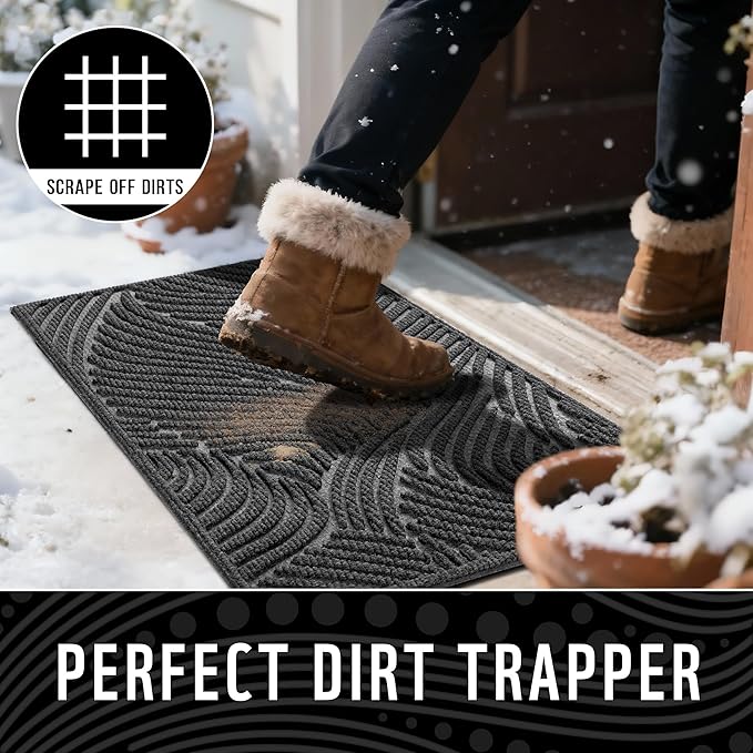 Yimobra Doormat Indoor Outdoor Entrance, Simple Stripes, All-Weather Waterproof & Non-Slip Mat for Front Door, Heavy Duty Polyester Welcome Mat for Garage, Patio-60x36，Dark Grey