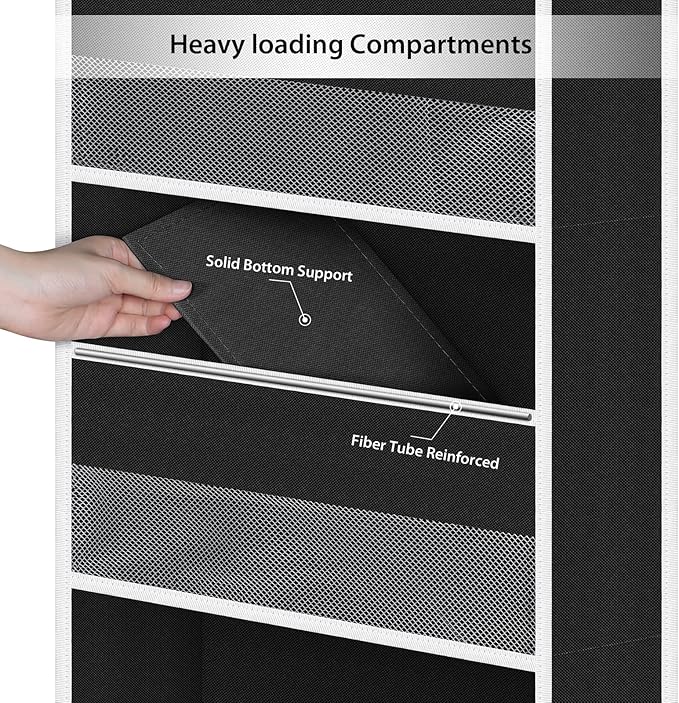 Univivi 6-Shelf Over Door Hanging Organizer, Fabric Baby Door Storage with 5 Large Pockets and 3 Small PVC Pockets, Wall Mount Hanging Storage Organizers for Baby Essentials (Black)