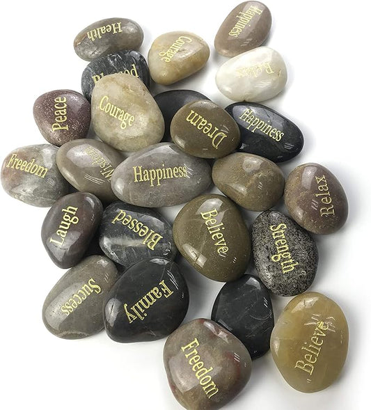 24pcs Engraved Inspirational Stone,Gift Healing Zen Therapy Pocket Hope Thanks Stone With Inspiring Prayer Words,Blessing Stones.