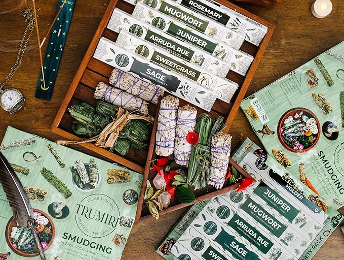 Trumiri Incense Sticks for Smudge Kit - Total 120 Insence-Sticks (20 Insense x 6 Incents) - Inciensos Aromaticos para Malas Energias Inscents-Sticks with Sage Sweetgrass for Smudging + Incense Holder