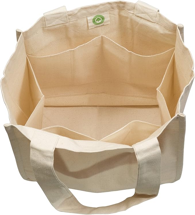 Best Canvas Grocery Shopping Bags with Bottle Sleeves - Cloth Tote Shopping Bags Heavy duty and Premium - Reusable Grocery Tote Bags - Washable & Eco-friendly Wine Bags with Handles (1 Bag)