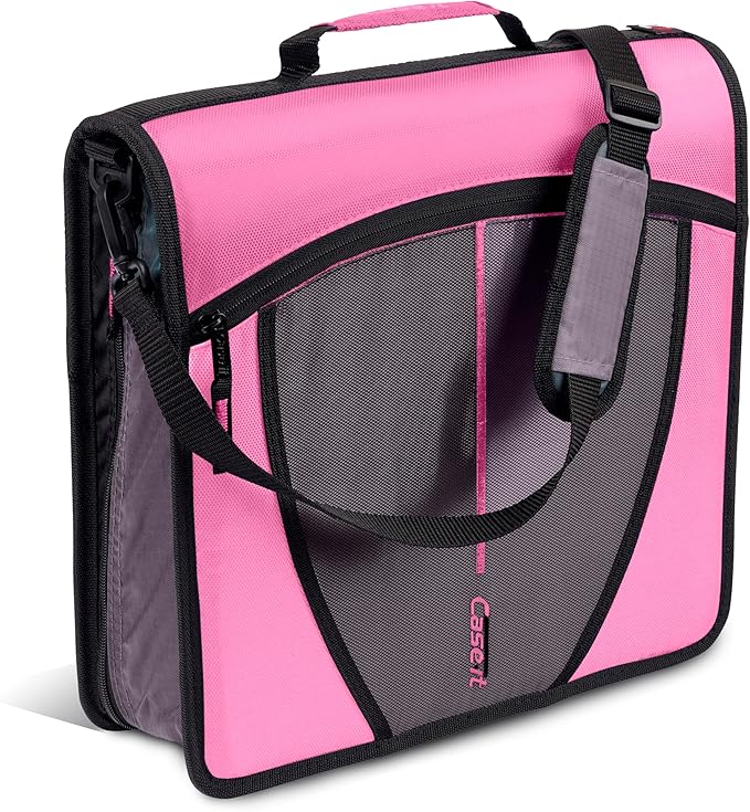 Case-it Mighty Zip Tab Zipper Binder, 3" O-Ring with 5-Color tabbes, Expanding File Folder and Shoulder Strap and Handle, D-146-Light Pink